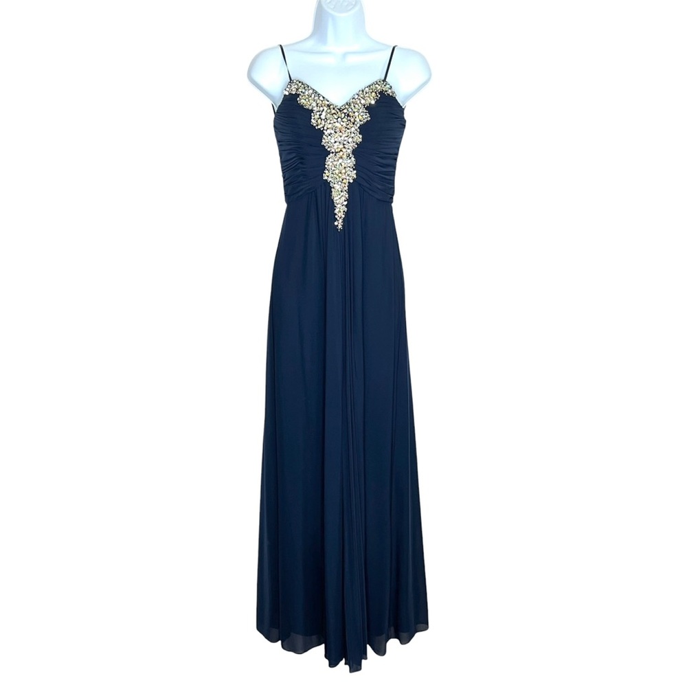 Decode 1.8 Beaded Sequin Prom Dress 4 Blue Evening Formal Floor Length Elegant